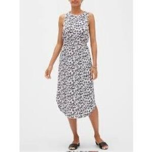 Banana Republic M Crossback Midi Dress Animal Print White Black Round Hem Casual